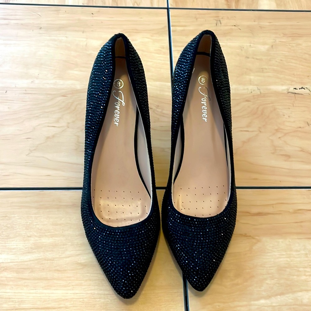 Black beaded kitten heels